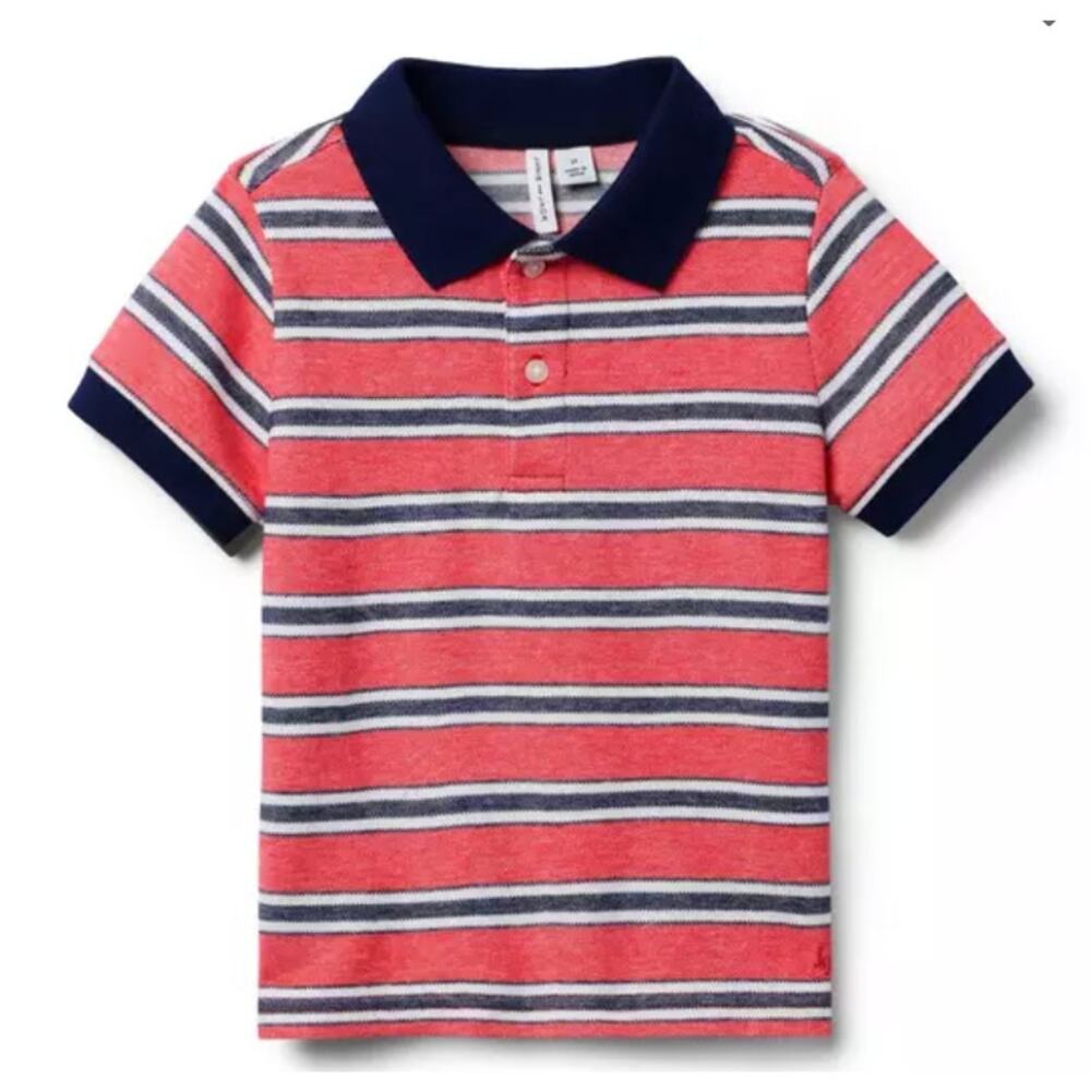Janie and Jack - Boys Classic Striped Pique Polo - Red & Blue Stripe - Size 16